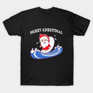 Funny Santa Claus on a Surfboard Art T-Shirt